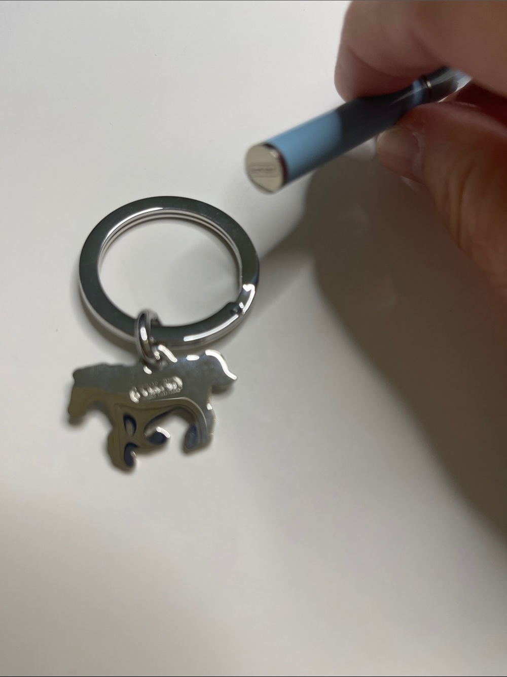 Coach Silver & Light Blue Horse Keychain and Coach Pen - Picture 4 of 6